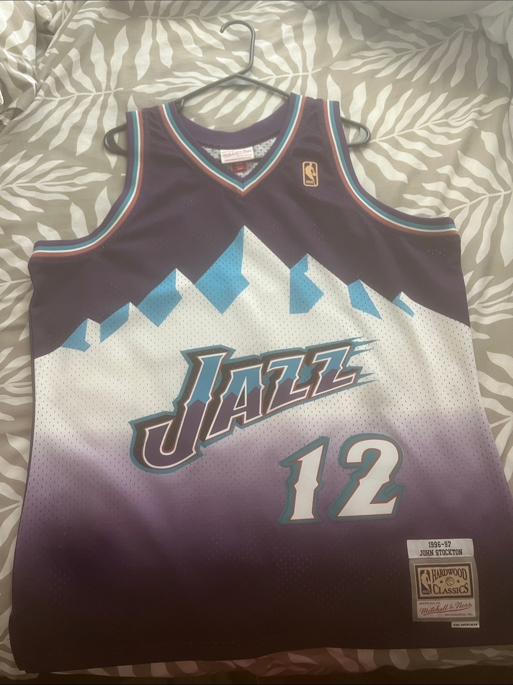 Mitchell & Ness Utah Jazz Purple Teal White Mountain Jersey #12